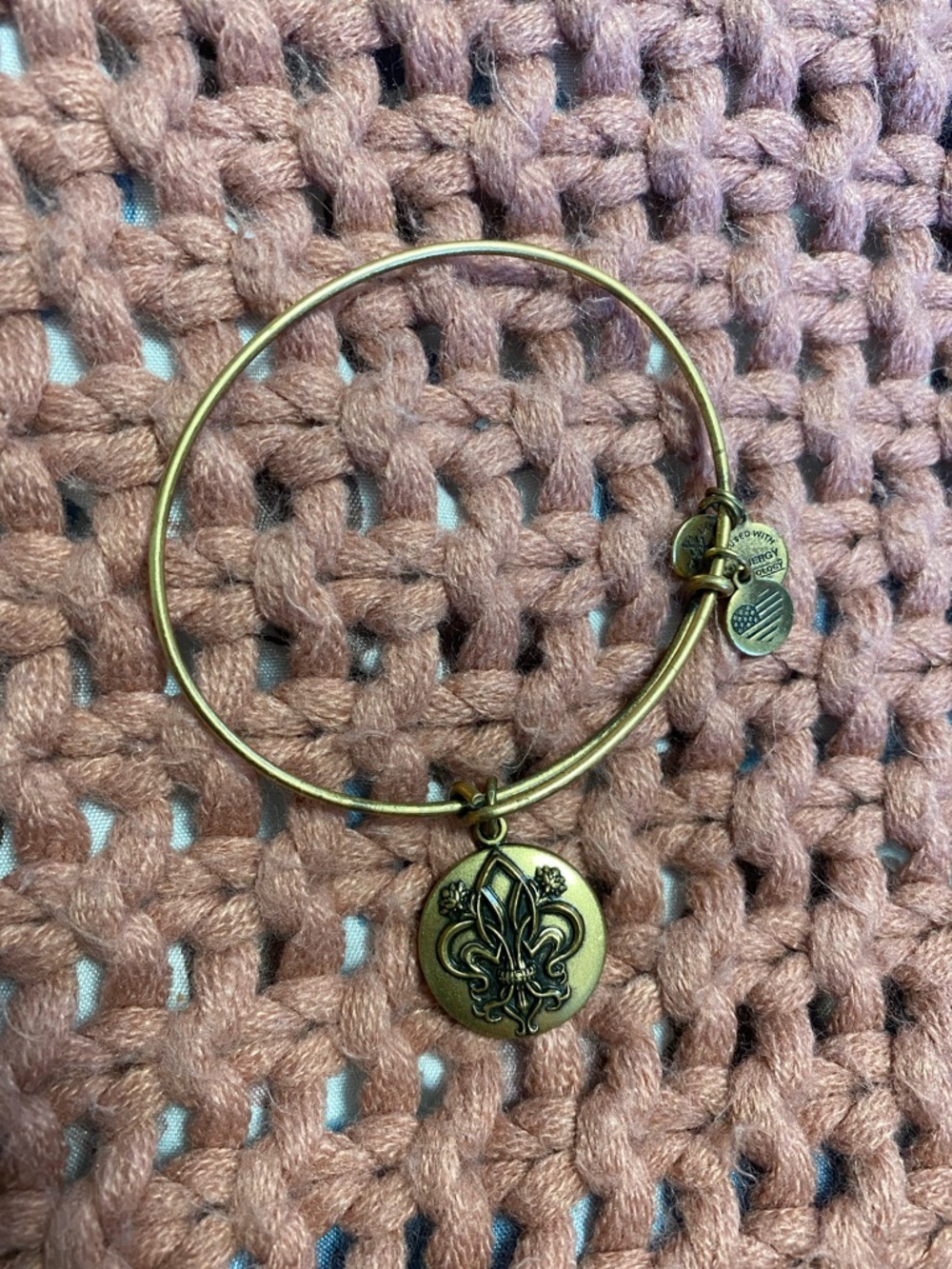 Alex and Ani Antique Gold Fleur de Lis Charm Bangle